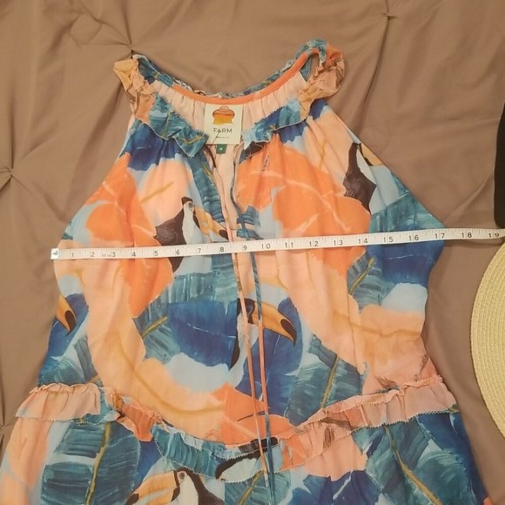 FARM Rio Brazil Orange Peach Blue Beaded Tassel Toucan Mini Dress Tropical, M - Picture 5 of 14